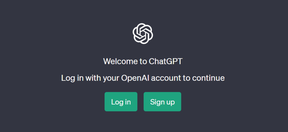 Zrzut ekranu strony logowania i rejestracji ChatGPT